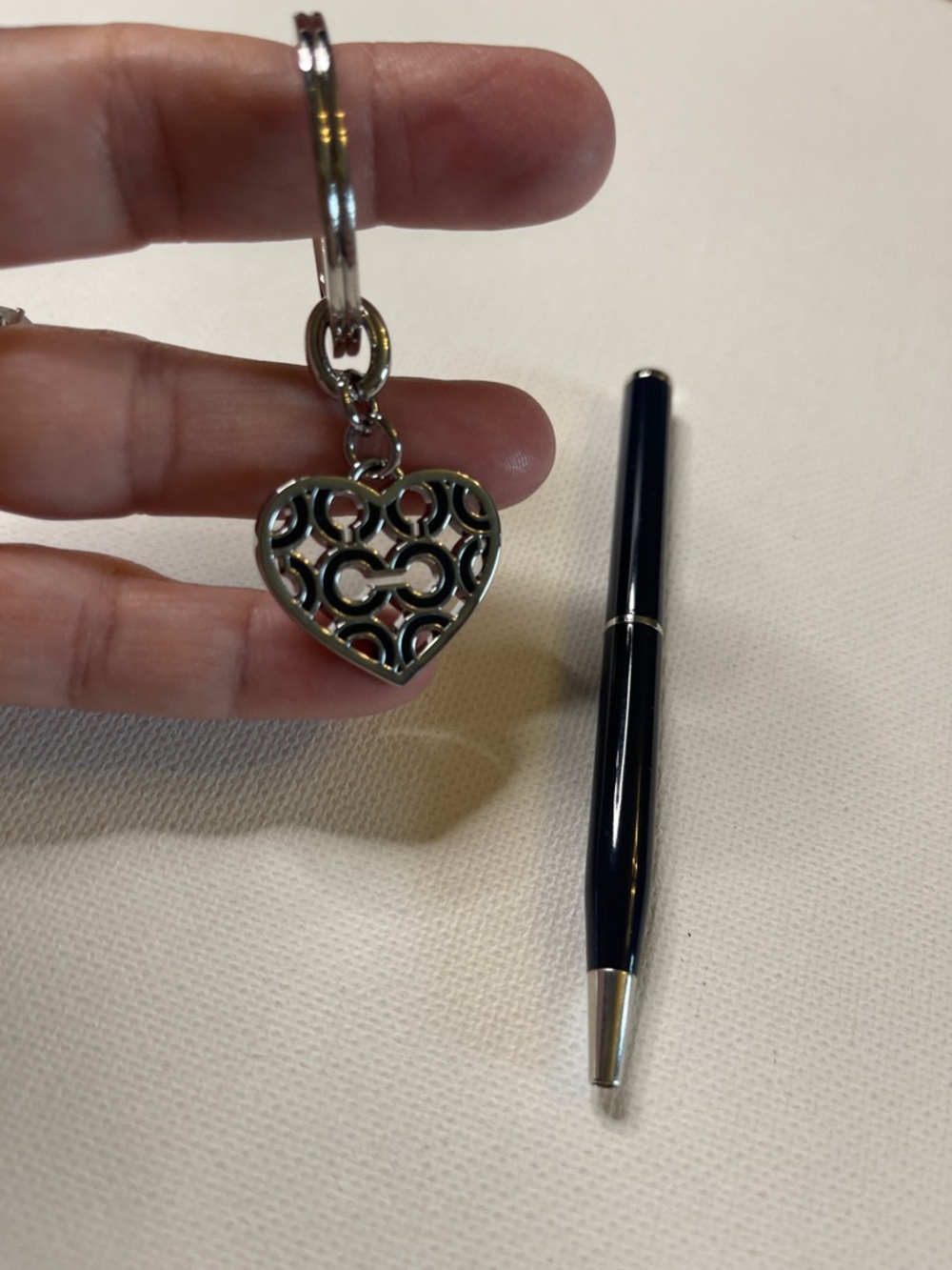 Coach Silver Heart Keychain with Black Coach C Logo and Black Coach Pen - Picture 2 of 6